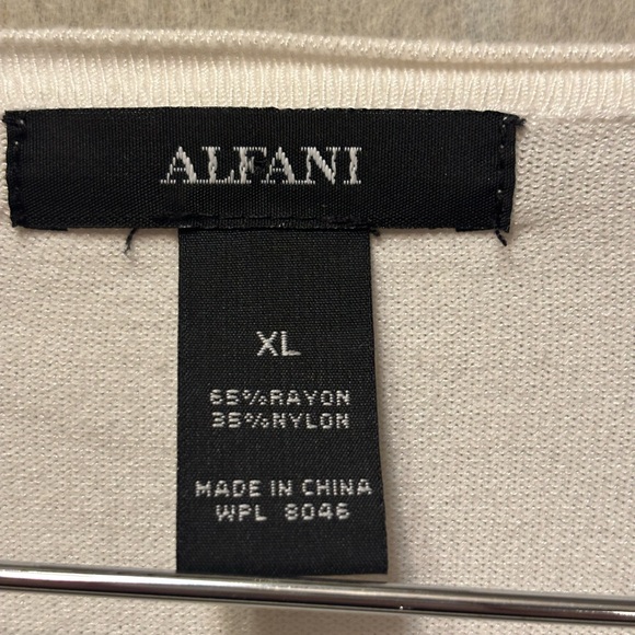 ALFANI Monochrome Striped Long Sleeve Sweater Top w/ Asymmetrical Bell Cuffs - Picture 5 of 5